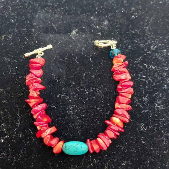 Two faux turquoise & coral Bracelets - Picture 9 of 12